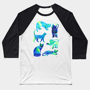 Galaxy Cats Pattern - Blue Baseball T-Shirt